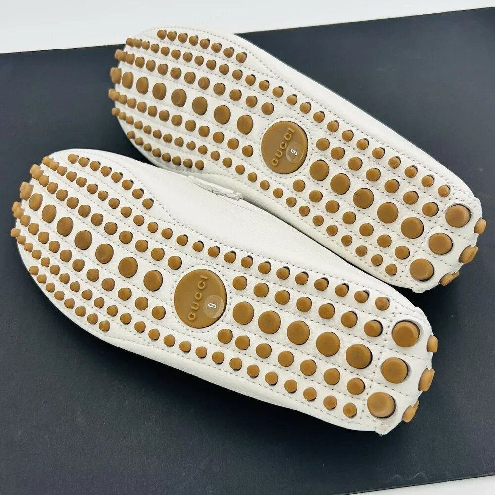 Gucci Men's White Scotch Grain Leather Driving Shoes Size US 9.5 G 9 EUR 43 NEW - Picture 10 of 14